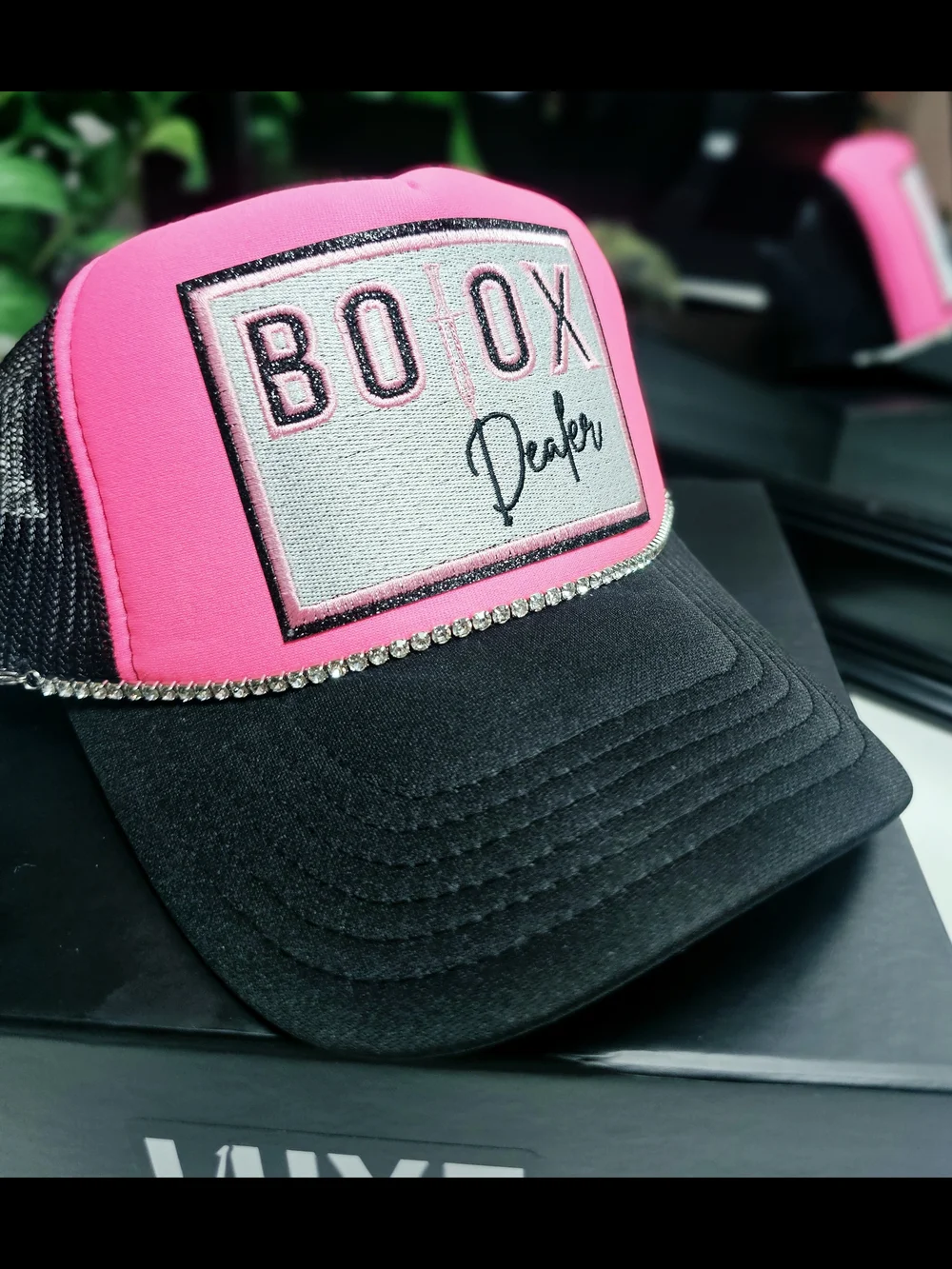 Custom Pink and Black 'Botox Dealer' Trucker Hat